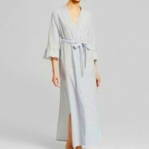 gilligan o'malley robe striped rare xs maxi long slit sides 3/4 eyelet cotton